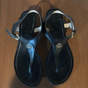 Coach Black T-Strap Sandals with Ankle Straps